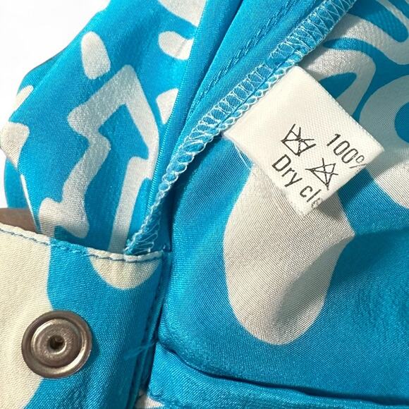 VTG Thierry Mugler 1990 Eté Hawaï Collection Tropical Silk Wrap Dress Blue 36 S - Picture 4 of 16